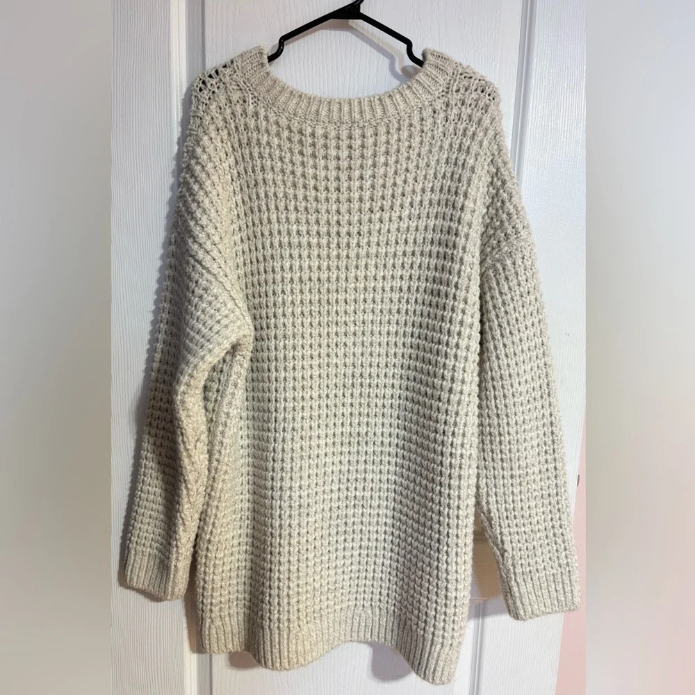Zara Chunky Oversized Knit V-Neck Warm Cozy Soft Cream Sweater Size Large - Picture 10 of 12